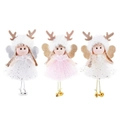 Three sequined Christmas angel dolls with reindeer antlers for festive tree decoration - Mixed Color Collection (Silver White / Pink / Golden Yellow)