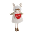 Angelo di Natale in peluche bianco con corna dorate e cuore rosso con scritta Love - Angelo Cuore Love / Bianco