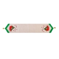 Runner da tavola natalizio in lino con bordi in velluto verde, nappe dorate e motivi festivi - Motivo Carrello Regalo Verde / Verde