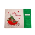 Christmas table mat with green velvet, faux linen fabric and festive sled tree pattern - Green Gift Car Style