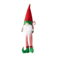 Nain de Noël en peluche à longues jambes tenant un sucre d'orge en rouge et vert - Poupée masculine sans visage à longues jambes Elf