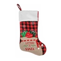 Chaussette de Noël à carreaux avec broderie Letters to Santa et bordure peluche - Style à Carreaux Rouge et Noir