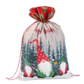 Weihnachts-Geschenktüte aus Leinen mit Gnomen-Druck und festlichem Kordelzugverschluss - Gnom-Stil