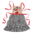 Weihnachtsschürze mit schwarz-weiß karierten Rüschen und Weihnachtsmann-Druck - Schwarz & Weiß Karo (Santa Stops Here)