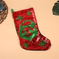 Calza di Natale in paillettes rosse e verdi con motivo a faccia in paillettes reversibili - Calza Paillettes Babbo Natale