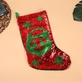 Calcetín navideño brillante de lentejuelas rojas y verdes con diseño de Papá Noel deco - Papá Noel
