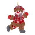Adorno navideño de muñeco de nieve de felpa con tela a cuadros y cordón dorado - Colgante Muñeco de Nieve Danzante