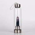 Minimalist crystal energy water bottle featuring a natural purple fluorite stone prism - 401-500ml / Colorful Fluorite (304 Stainless Steel)