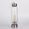 Natural yellow crystal energy water bottle with stainless steel base and carrying strap - 401-500ml / Citrine (304 Stainless Steel)