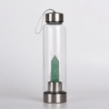 Glass crystal energy water bottle with a natural green hexagonal pillar stone base - 401-500ml / Green Fluorite (304 Stainless Steel)