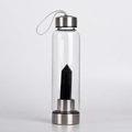 Natural black crystal column energy water bottle with premium glass and steel finish - 401-500ml / Obsidian (304 Stainless Steel)