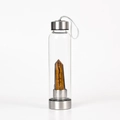 Glass crystal water bottle with natural Tiger's Eye hex crystal and stainless steel base - 401-500ml / Tiger's Eye (304 Stainless Steel)