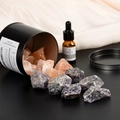 Pink and purple crystal aromatherapy diffuser stone set in a black tin box with oil - Amethyst And Himalayan Salt And Essential Oil And Box