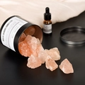 Pink crystal fragrance stones in a black tin box for indoor aromatherapy and relaxation - Himalayan Salt And Essential Oil And Box