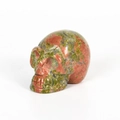 Hand-carved Unakite crystal skull figurine with natural green and pink stone texture - 2 Inch / Unakite