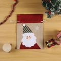 Linen Christmas gift bag featuring Santa Claus applique and white drawstring closure - S / Santa Claus