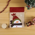 Rustic linen Christmas drawstring gift bag featuring a cute patchwork snowman design - S / Snowman
