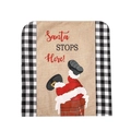 Christmas chair cover with Santa in chimney print and black white checkered edges - Black and White Grid Santa Style