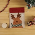 Christmas burlap gift bag featuring cartoon reindeer print and white drawstring closure - S / Elk
