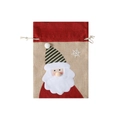 Linen Christmas drawstring gift bag with 3D Santa Claus applique and snowflake detail - Small / Santa Claus