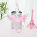 Magical unicorn headband with silver horn and colorful flowers for party costume - One Size / Silver