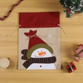 Christmas burlap gift bag featuring a 3D snowman character and white drawstring closure - L / Snowman