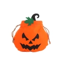 Halloween pumpkin candy bag with black devil face and green leaf decoration detail - Style B