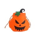 Felt Halloween pumpkin drawstring candy bag with glitter face and leaf detail - Classic Smiley Style (Style C)