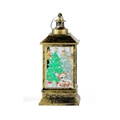 Lanterna natalizia vintage dorata con albero decorato e illustrazione di renna - Albero di Natale Bronzo
