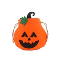 Orange felt Halloween pumpkin drawstring candy bag with black glitter face and leaf - Style A