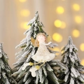 Ange de Noël mignon avec ailes pailletées dorées et jupe en peluche blanche pour sapin - Ange doré câlin main droite