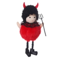 Ciondolo peluche piccolo diavolo di Halloween con pelliccia rossa, corna e tridente - Rosso