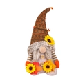 Fall Harvest Gnome plush with tall knit hat, gray beard, sunflower and maple leaf details - Braid Style