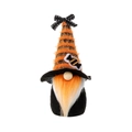 Halloween Gnom Plüschfigur mit orange-schwarz gestreiftem Hut und Süßigkeiten-Dekor - Orange