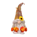 Fall harvest gnome plush with orange plaid hat, sunflower and autumn maple leaves - Beard Style
