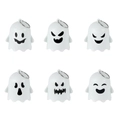 Set of six cute white Halloween mini ghost ornaments with various black facial expressions - 6-Piece Set (OPP Bag)