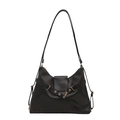 Black vintage tote bag in smooth leather finish with adjustable long shoulder straps - Black