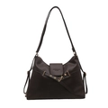 Vintage dark brown matte leather tote bag with gold buckle and fashion engraving - Brown