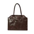 Dunkelbraune Retro-Muscheltasche aus glänzendem Kunstleder mit goldener Schnalle - Braun