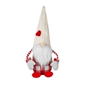 Gnome plush doll with white knitted heart hat and red plaid body for Christmas decor - White Knitted Hat with Beard