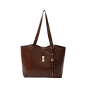 Bolso tote de cuero sintético marrón oscuro con cierre de giro dorado y correas finas - Marrón