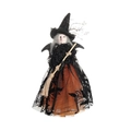 Poupée sorcière d'Halloween avec plumes noires et jupe en dentelle orange de décor - Ornement de Sorcière Orange