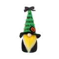 Halloween-Wichtel-Plüsch mit grünem Hut, Punkteschleife, Kürbis-Patch und gelbem Bart - Grün