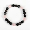 Bracciale in ossidiana argento con quarzo rosa e distanziatori metallici - Quarzo rosa