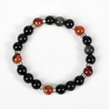 Bracciale di perle di ossidiana argentata con agata rossa e pietre occhio di gatto - Agata rossa