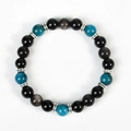 Silver Sheen Obsidian and Lapis Lazuli planet bracelet with metallic spacer beads - Apatite