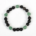 Silver sheen obsidian bead bracelet with green stones and astronaut charm style - Green Aventurine