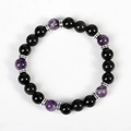 Silver obsidian beaded bracelet with black and purple gemstones and metal spacers - Amethyst