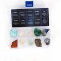 Set of 10 raw natural healing crystals and minerals in transparent storage box - 10 Kinds Natural Rough Stones Box