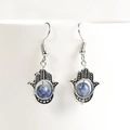 Hamsa Hand drop earrings in vintage silver with blue marble natural stone bead detail - Blue Spot Jasper